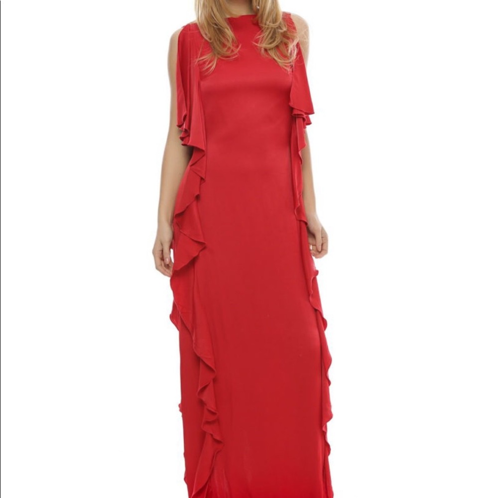 New Guess by Marciano Ruffle Long Maxi Red Gown Slit Special Ocasión Dress S